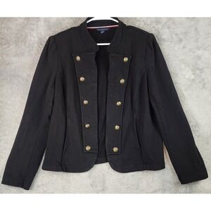 Tommy Hilfiger Jacket Womens Large Black Lion Button Mandarin Collar Military